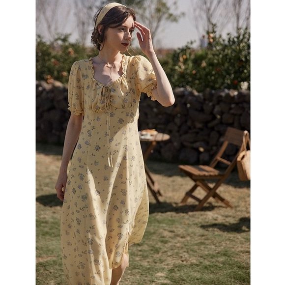 NWT SimpleRetro Yellow Floral Midi Dress - Picture 4 of 5